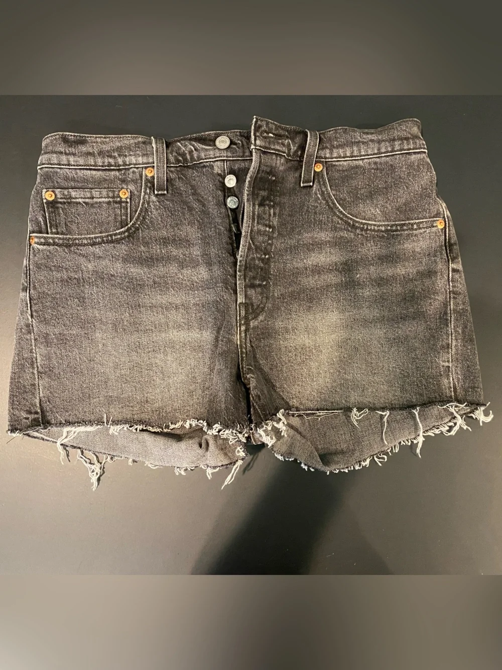Black High-Rise Frayed Hem Denim Shorts